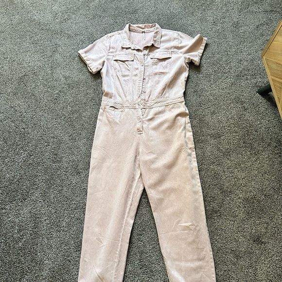 NWT Young Fabulous & Broke Pink Aviator Denim Coveralls Jumpsuit w button flaw - Picture 3 of 7